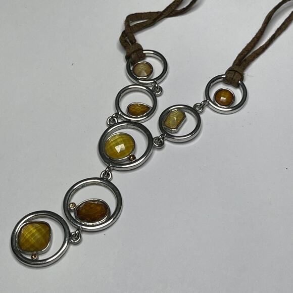 Lia Sophia necklace signed costume jewelry suede gray in silver tone setting - Picture 8 of 13